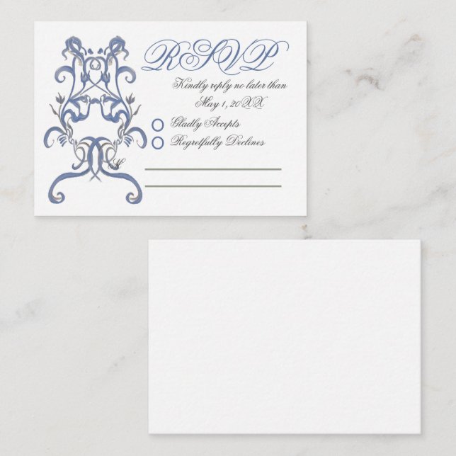Tarjeta Pequeña Romántica y turbia boda de cardo azul RSVP (Anverso / Reverso)