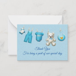 Tarjeta Pequeña Ropa Azul Bebé Gracias Cartas