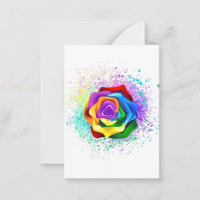 Tarjeta Pequeña Rosa arcoiris colorido (Anverso)