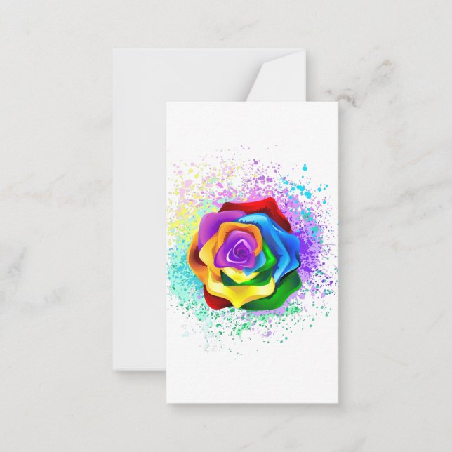 Tarjeta Pequeña Rosa arcoiris colorido (Anverso)
