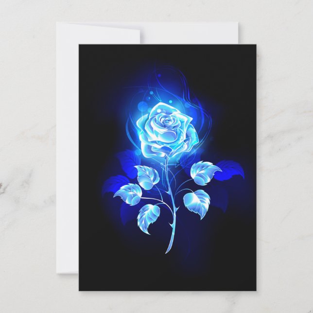 Tarjeta Pequeña Rosa azul en llamas (Anverso)