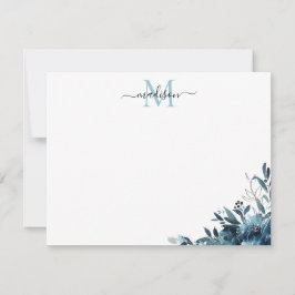 Tarjeta Pequeña Rosa de color azul de la Marina floral Peony Monog