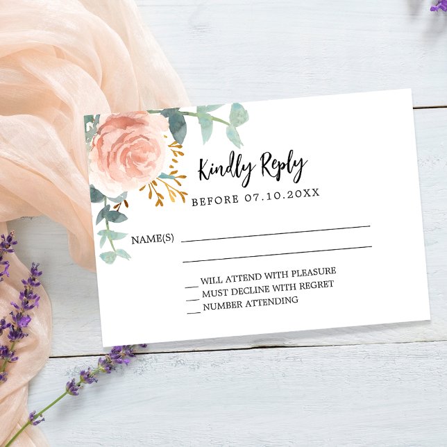 Tarjeta Pequeña Rosa de oro floral verde respuesta de cumpleaños R (Subido por el creador)