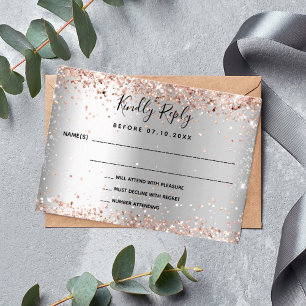 Tarjeta Pequeña Rosa de plata elegante boda RSVP