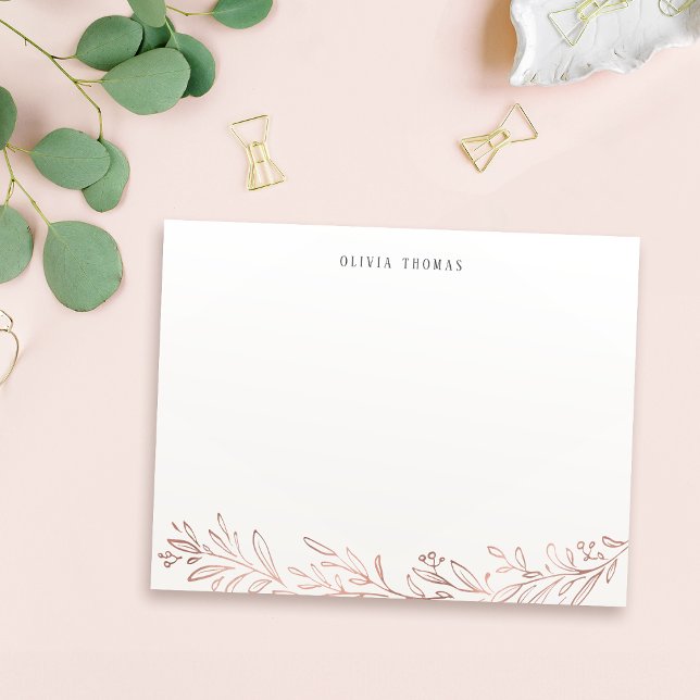 Tarjeta Pequeña Rosa dorado botánico personalizado Stationery (Gilded rose gold botanical personalized Stationery Note Card)