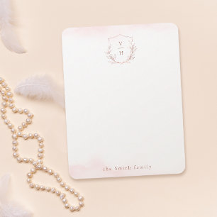 Tarjeta Pequeña Rosa escudo monograma oro personalizado Stationery