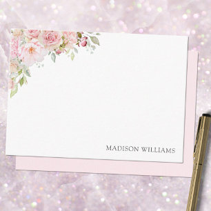 Tarjeta Pequeña Rosa Flor Floral de Acuarela Rosa Monogramada