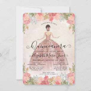 Tarjeta Pequeña Rosa floral de oro princesa rosa Quinceanera
