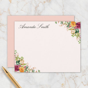 Tarjeta Pequeña Rosa floral elegante de acuarela con monograma