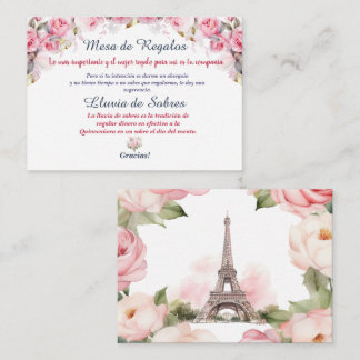 Tarjeta Pequeña Rosa floral Paris Lluvia de Sobres Quinceañera