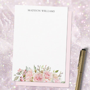 Tarjeta Pequeña Rosa floral pastel de acuarela con monograma