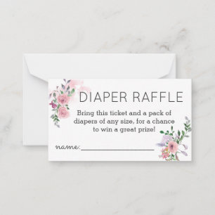 Tarjeta Pequeña Rosa floral rosa acuarela Diaper bebé Raffle