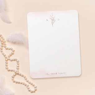 Tarjeta Pequeña Rosa hojas de oro monograma personalización Statio