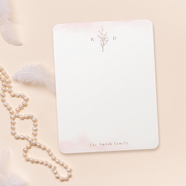 Tarjeta Pequeña Rosa hojas de oro monograma personalización Statio (Rose gold leaves monogram personalized Stationery Note Card)