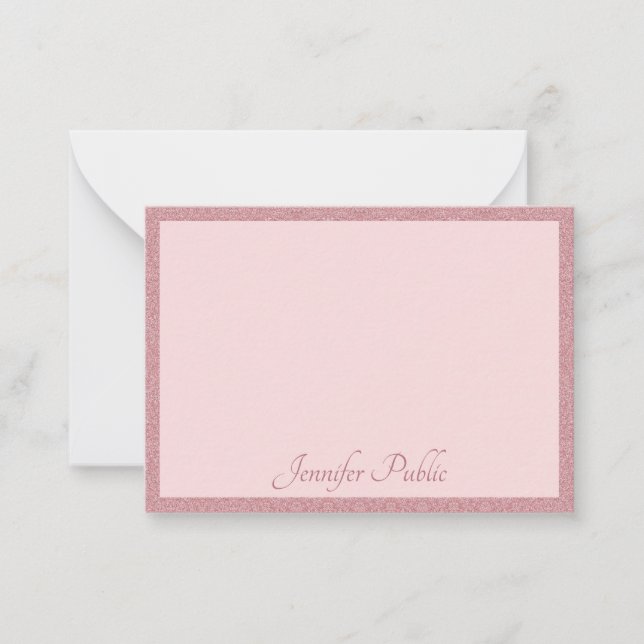 Tarjeta Pequeña Rosa manuscrito Purpurina de oro elegante moderno (Anverso)
