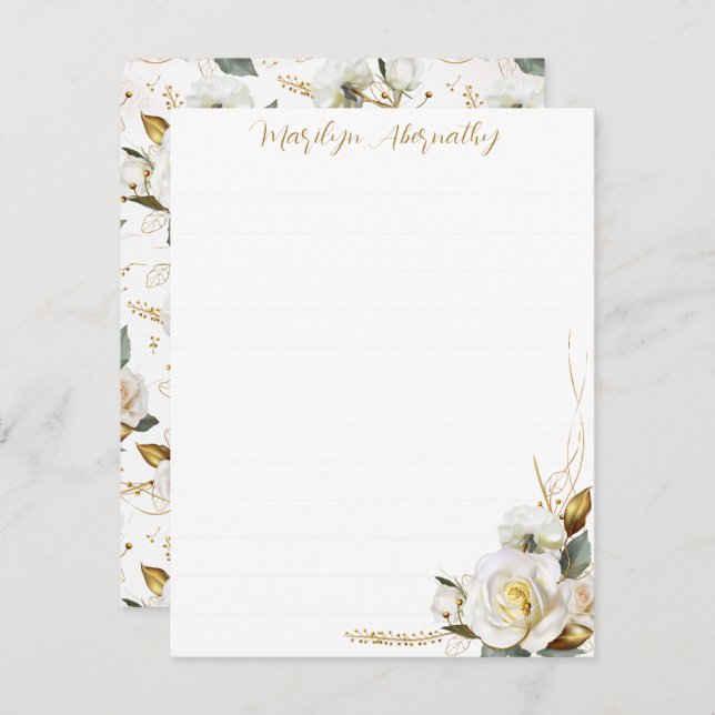 Tarjeta Pequeña Rosa Oro Romántico Floral Gobernado (Anverso / Reverso)