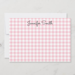 Tarjeta Pequeña Rosa Pastel Pequeño Gingham Caligrafía Caprichosa