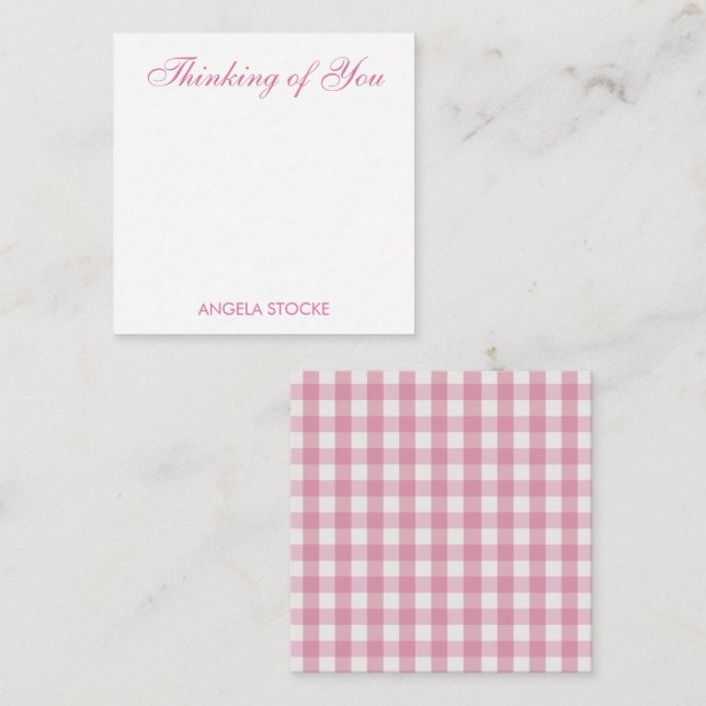 Tarjeta Pequeña Rosa Personalizado Gingham Blanco (Anverso / Reverso)