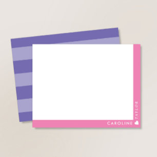 Tarjeta Pequeña Rosa Prep Escolar Morado Rayas Lindo Femenino Pers