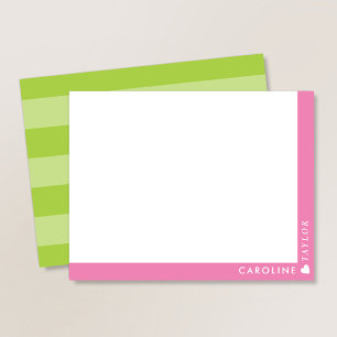 Tarjeta Pequeña Rosa Preparado Rayas Verdes Bonito Femenino Person