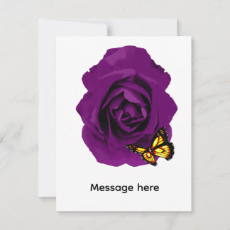 Tarjeta Pequeña Rosa Púrpura y Mariposa 