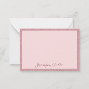 Tarjeta Pequeña Rosa Purpurina de oro elegante moderno manuscrito