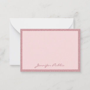 Tarjeta Pequeña Rosa Purpurina de Oro manuscrito elegante moderno