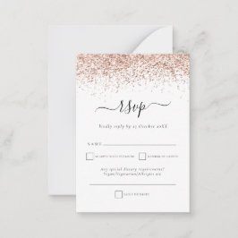Tarjeta Pequeña Rosa Purpurina de oro Script Wedding RSVP Gabinete