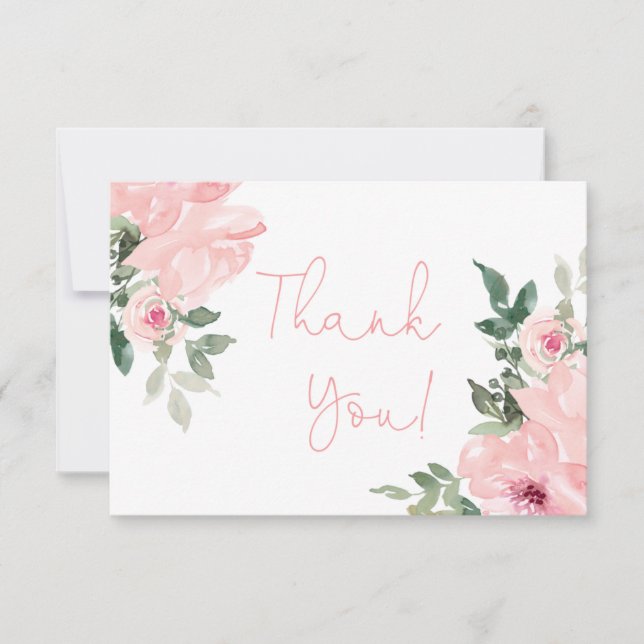 Tarjeta Pequeña Rosa rosa floral gracias (Anverso)