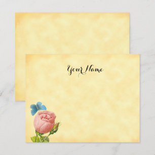 Tarjeta Pequeña Rosa Rosa Rústica y Mariposa Azul Editable 4.25x5.