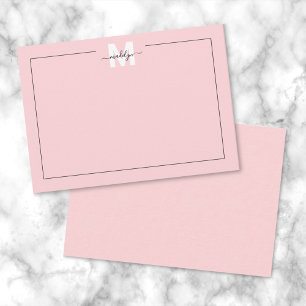 Tarjeta Pequeña Rosa Rubor de Chica Script  Monograma de Nombre Ca
