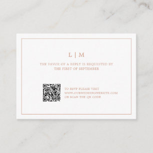 Tarjeta Pequeña Rosa simple Monograma rosa Código QR Boda RSVP