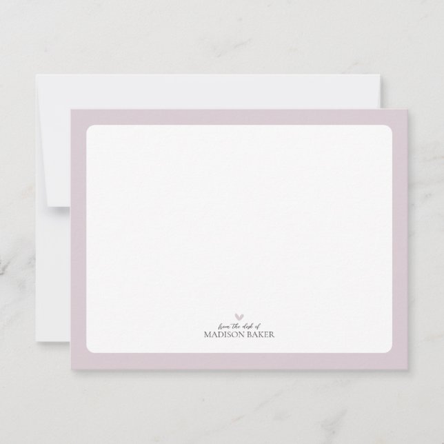 Tarjeta Pequeña Rosa | Stationery simple personalizada en el coraz (Anverso)