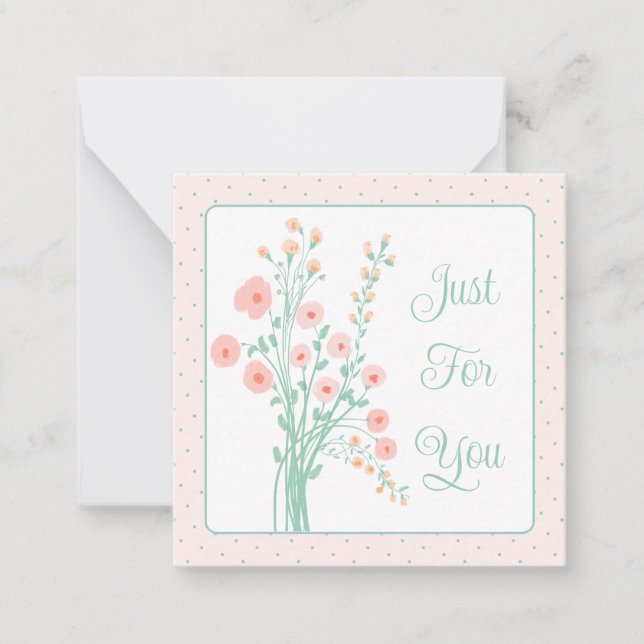 Tarjeta Pequeña Rosa Y Coral Turquesa (Anverso)