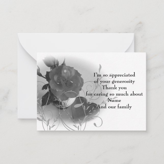 Tarjeta Pequeña Rosa Y Hoja Después Del Funeral Gracias Cartas (Anverso)
