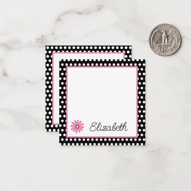 Tarjeta Pequeña Rosa y negro con puntos de polka blanco personaliz (Anverso/Reverso In Situ)