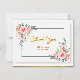 Tarjeta Pequeña Rosa y Verde Agradecimiento Floral Acuarela