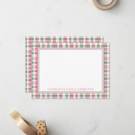 Tarjeta Pequeña Rosa y Verde Escocés Personalizado Preppy