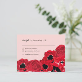 Tarjeta Pequeña Rosas abstractas y amapolas coordinando RSVP