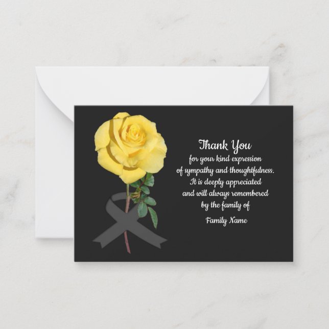 Tarjeta Pequeña Rosas Amarillas Después Del Funeral Gracias Cartas (Anverso)