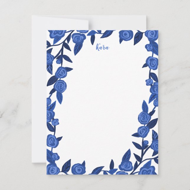 Tarjeta Pequeña Rosas Azules Personalizado Gracias Estacionista Pe (Anverso)