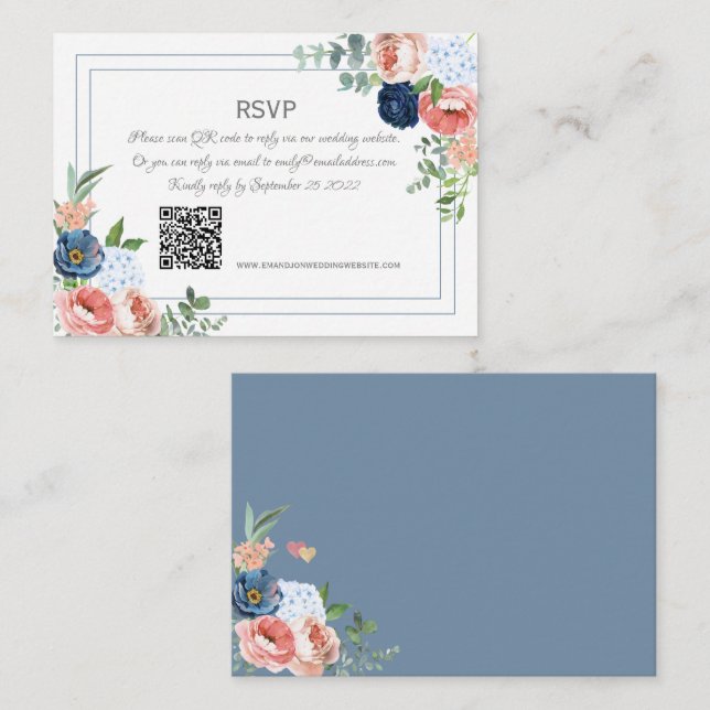 Tarjeta Pequeña Rosas azules y Rubor (Anverso / Reverso)