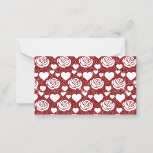 Tarjeta Pequeña Rosas Blancas Flores de Glitter Rojo Florales Aman