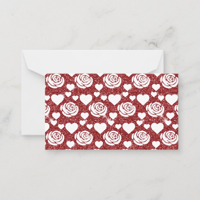 Tarjeta Pequeña Rosas Blancas Flores de Purpurina Glitter Floral A (Anverso)