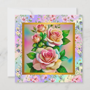 Tarjeta Pequeña Rosas de elegancia rosa y amarillo acuarela pastel