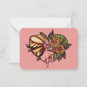 Tarjeta Pequeña Rosas de hadas Art Peach y Pink Fairies Garden