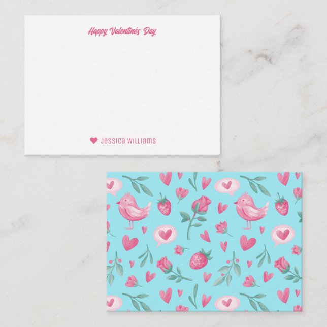 Tarjeta Pequeña Rosas frescas rosadas de San Valentín (Anverso / Reverso)