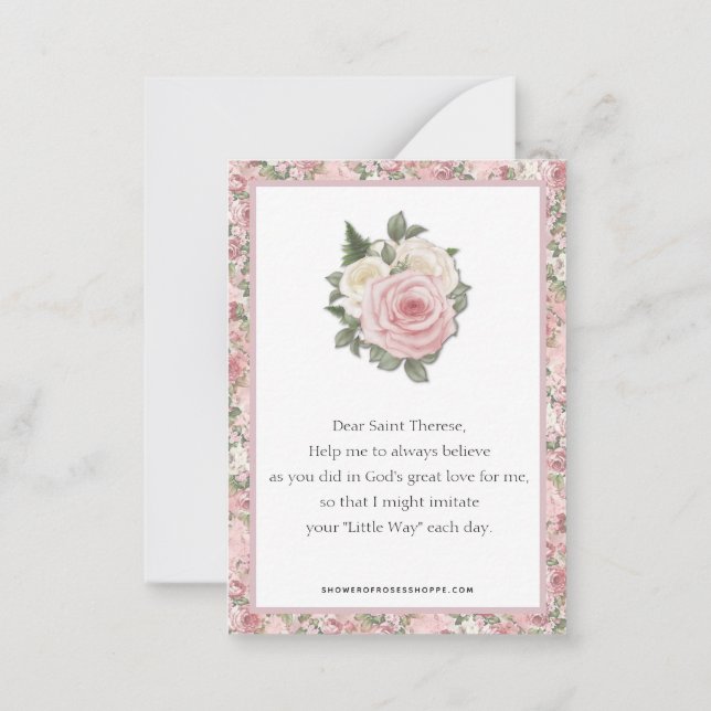 Tarjeta Pequeña Rosas religiosos de St. Therese Elegant Prayer (Reverso)