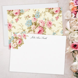 Tarjeta Pequeña Rosas románticos de inglés rosado en amarillo páli