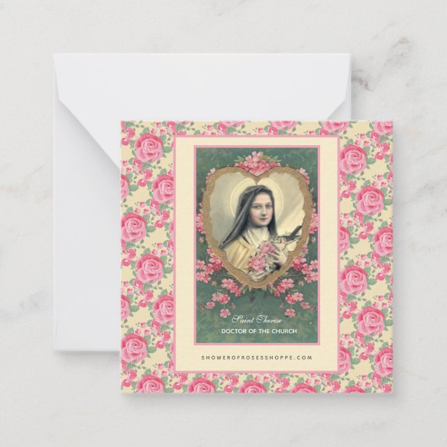 Tarjeta Pequeña Rosas rosas rosadas de la Carmelita Nun religiosa  (Anverso)